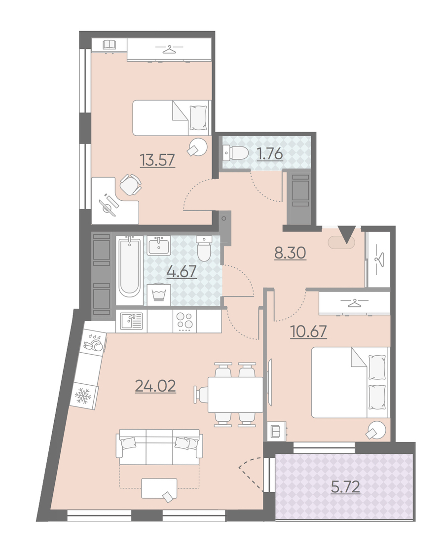 Двухкомнатная квартира в : площадь 65.85 м2 , этаж: 3 – купить в Санкт-Петербурге